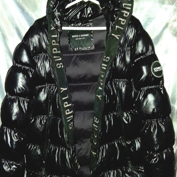 Black Puffer Jacket with Green Accents - Picture 12 of 13